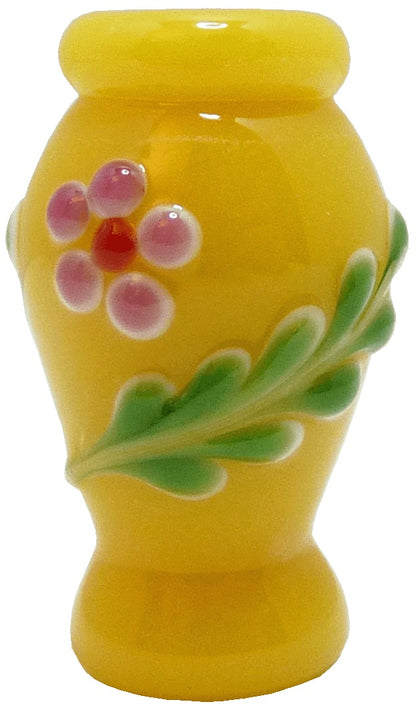 Dollhouse Yellow Floral Fused Glass Vase 1:12 Scale Miniature Decor Flowers