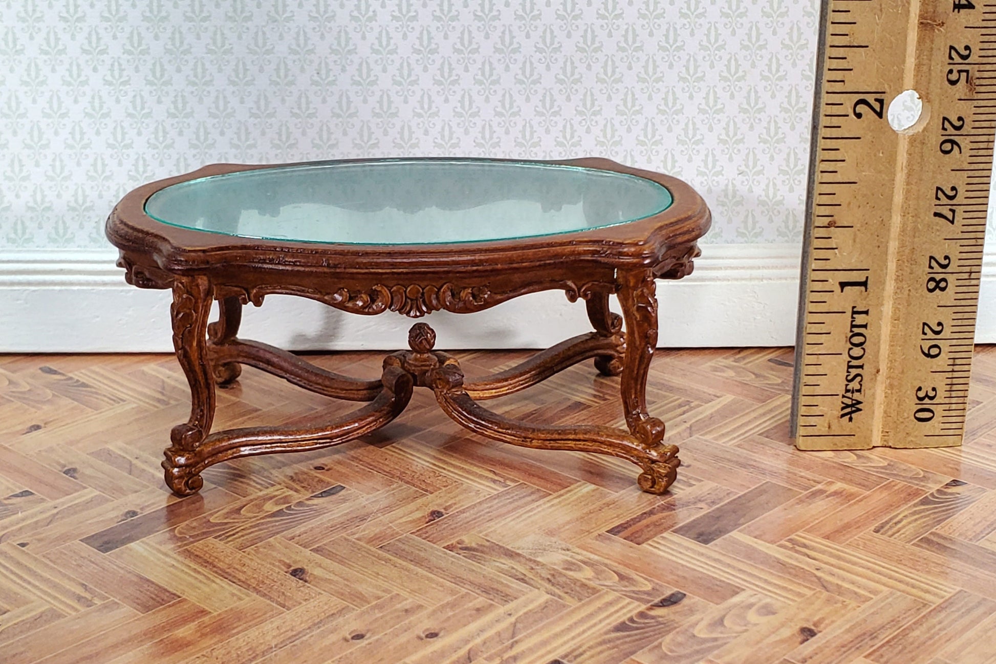 JBM Miniature Coffee Table 18th Century Style Walnut Finish 1:12 Scale Dollhouse Furniture
