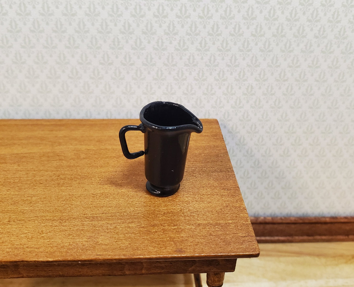 Dollhouse Black Pitcher with Handle 1:12 Scale Miniature Kitchen Halloween Decor