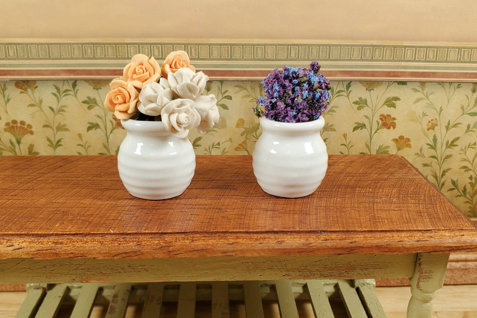Dollhouse Vases White Ceramic Wide Mouth Set of 2 Pot Planter 1:12 Scale