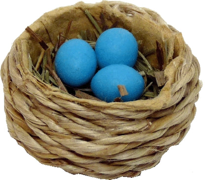 Dollhouse 1:6 Scale Blue Robins Eggs in a Basket Nest Miniatures Garden