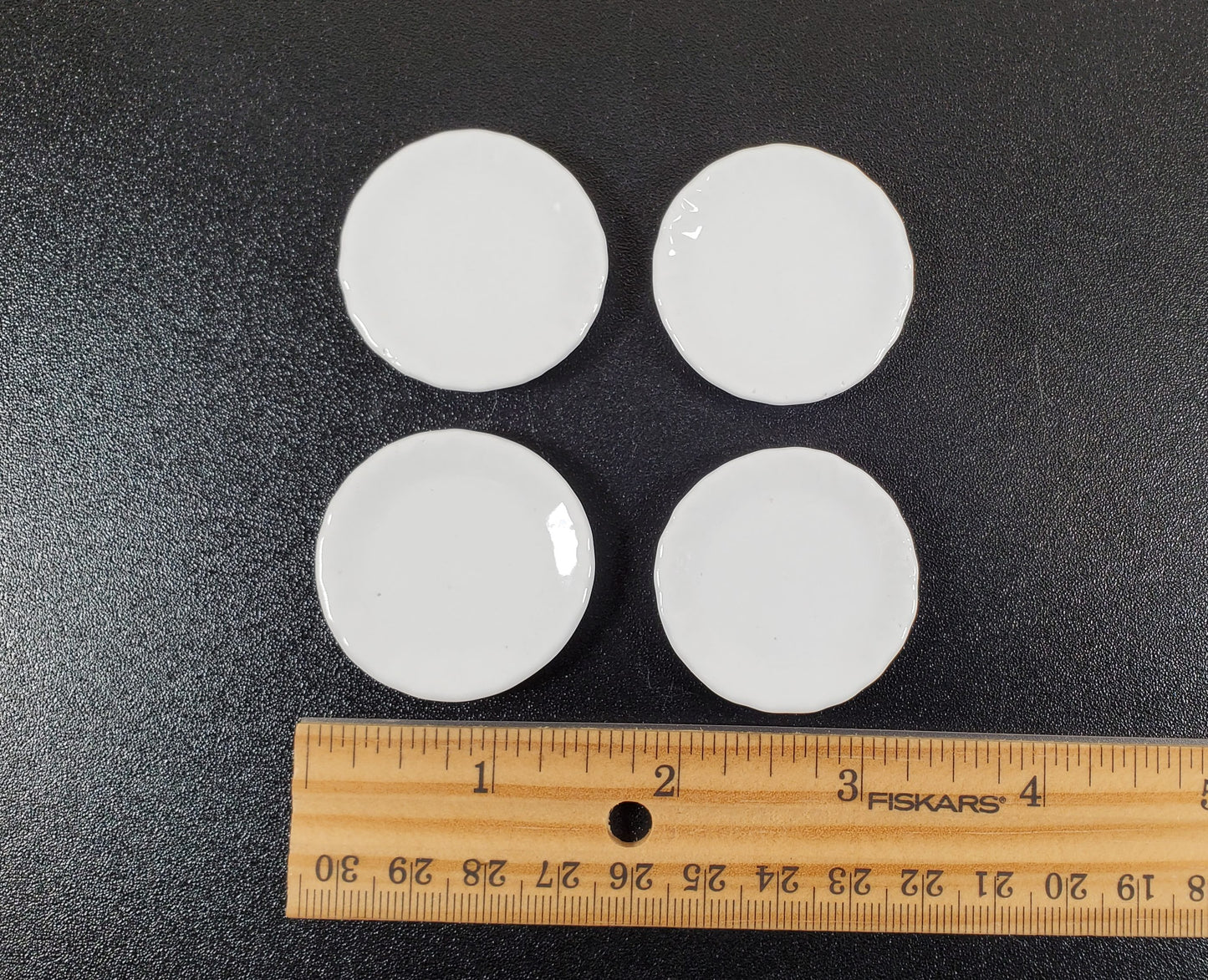 Dollhouse Large Round Plates 1:6 Scale 1 1/2" White Set of 4 Ceramic