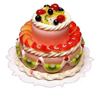 Dollhouse 2 Tier Fruit Topped Cake Pink 1:12 Scale Miniature Dessert Food