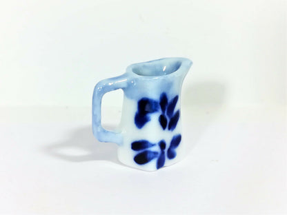 Dollhouse Miniature Blue & White Ceramic Pitcher with Handle 1:12 Scale