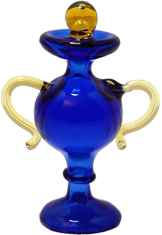 Dollhouse Blue Glass & Amber Trimmed Urn 1:12 Scale Miniature Decoration