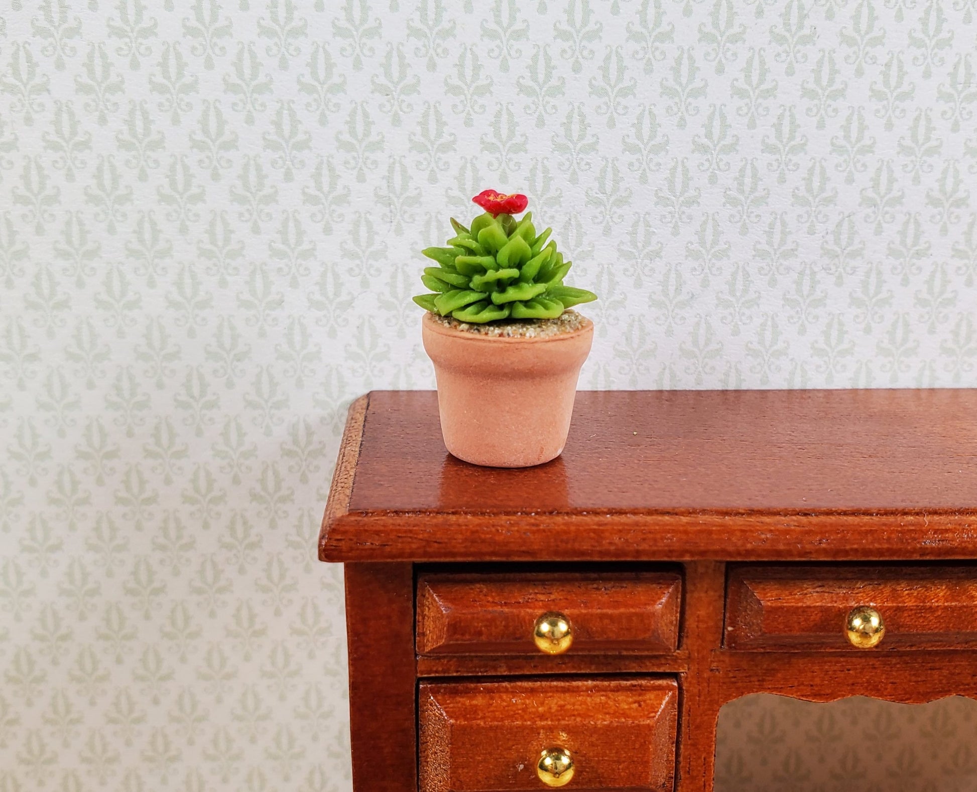 Dollhouse Flowering Cactus Plant in a Terra Cotta Pot 1:12 Scale Miniature