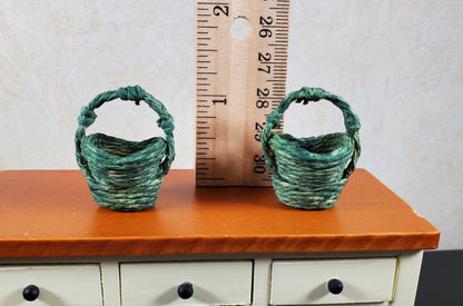 Dollhouse Baskets Set of 2 Dark Green 1:12 Scale Dollhouse Miniatures