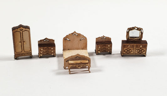 Dollhouse 1:144 Scale Furniture KIT DIY Victorian Bedroom Set Bed Dressers +