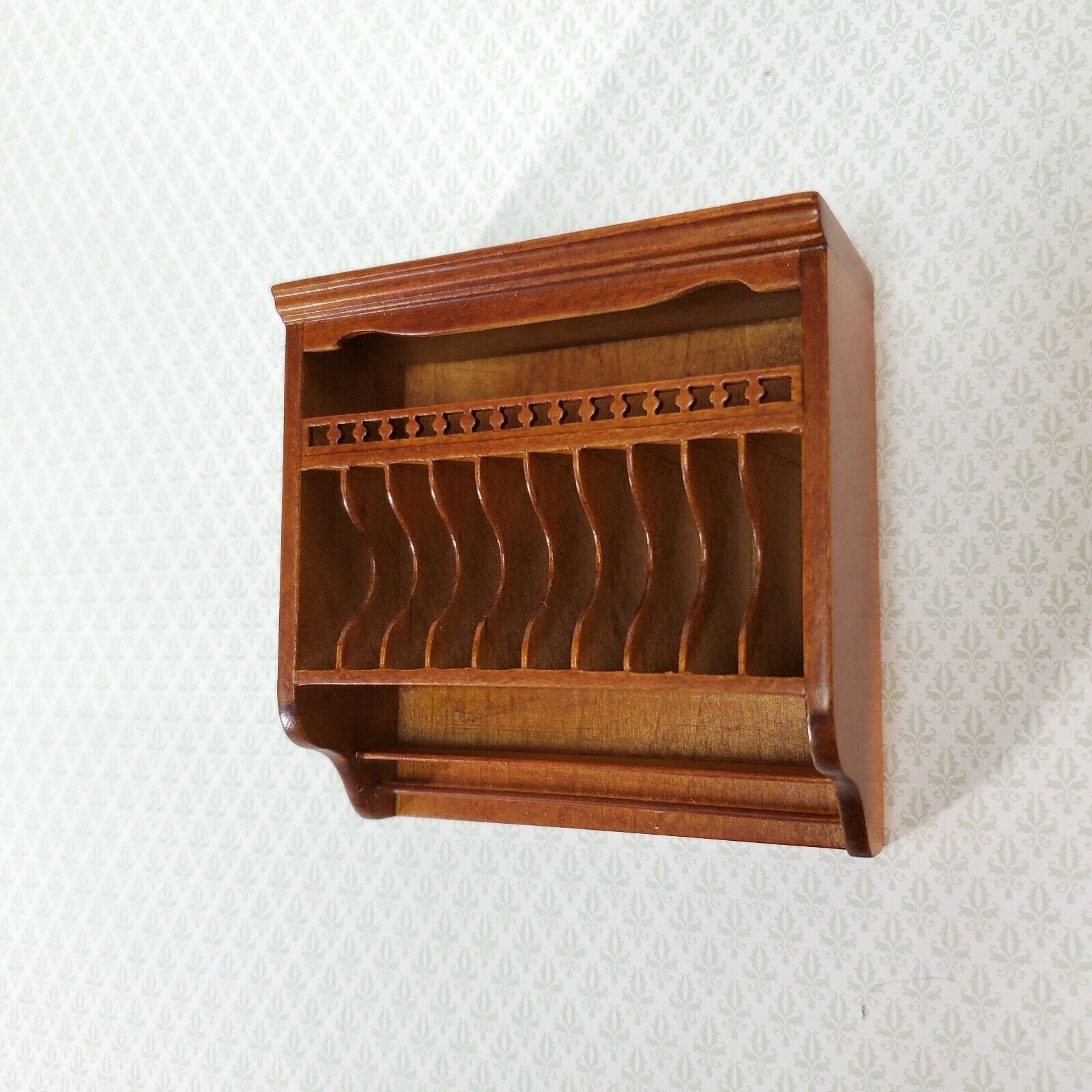JBM Dollhouse Plate Rack Shelf Kitchen Walnut 1:12 Scale Miniature Shelves