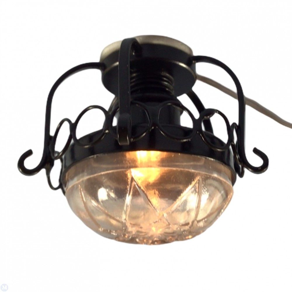 Dollhouse Round Ceiling Light Black 12 Volt with Plug 1:12 Scale Miniature