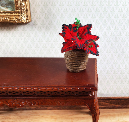 Dollhouse Red Coleus Plant in a Basket 1:12 Scale Miniature Garden Potted Plant