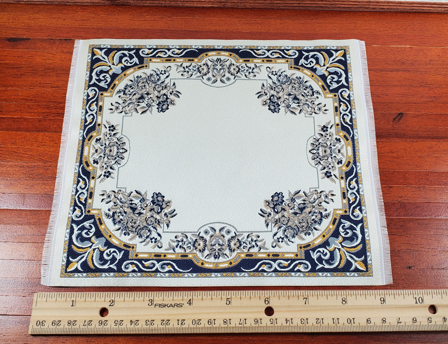 Dollhouse Large Rug Fabric Blue Gold Beige Full Room 1:12 Scale Miniature Carpet