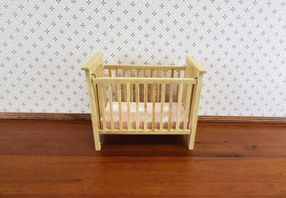 Dollhouse Miniature Crib Wood Light Oak Drop Side 1:12 Scale Nursery Furniture