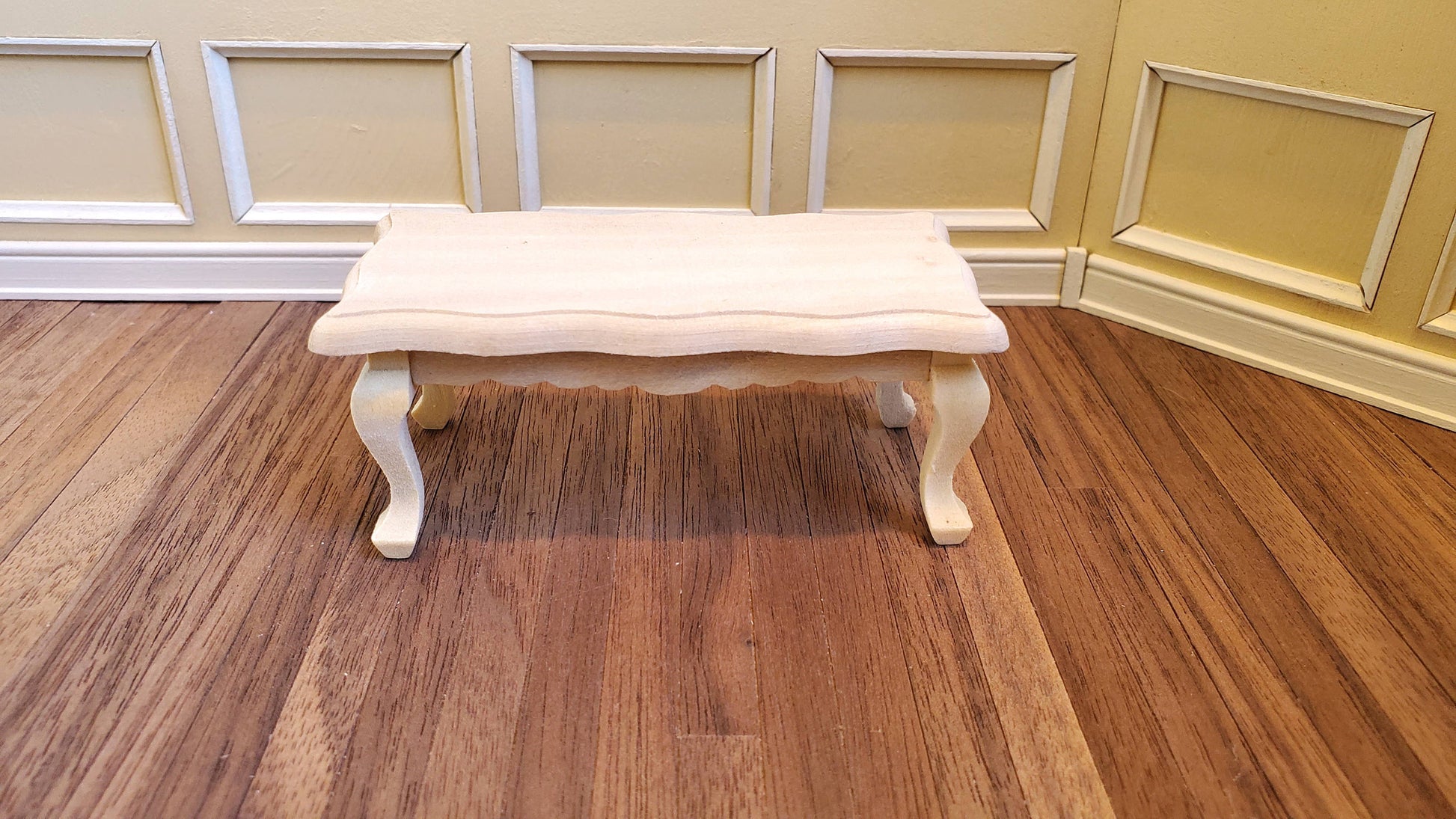 Dollhouse Coffee Table Curvy Top Unpainted Wood 1:12 Scale Miniature Furniture
