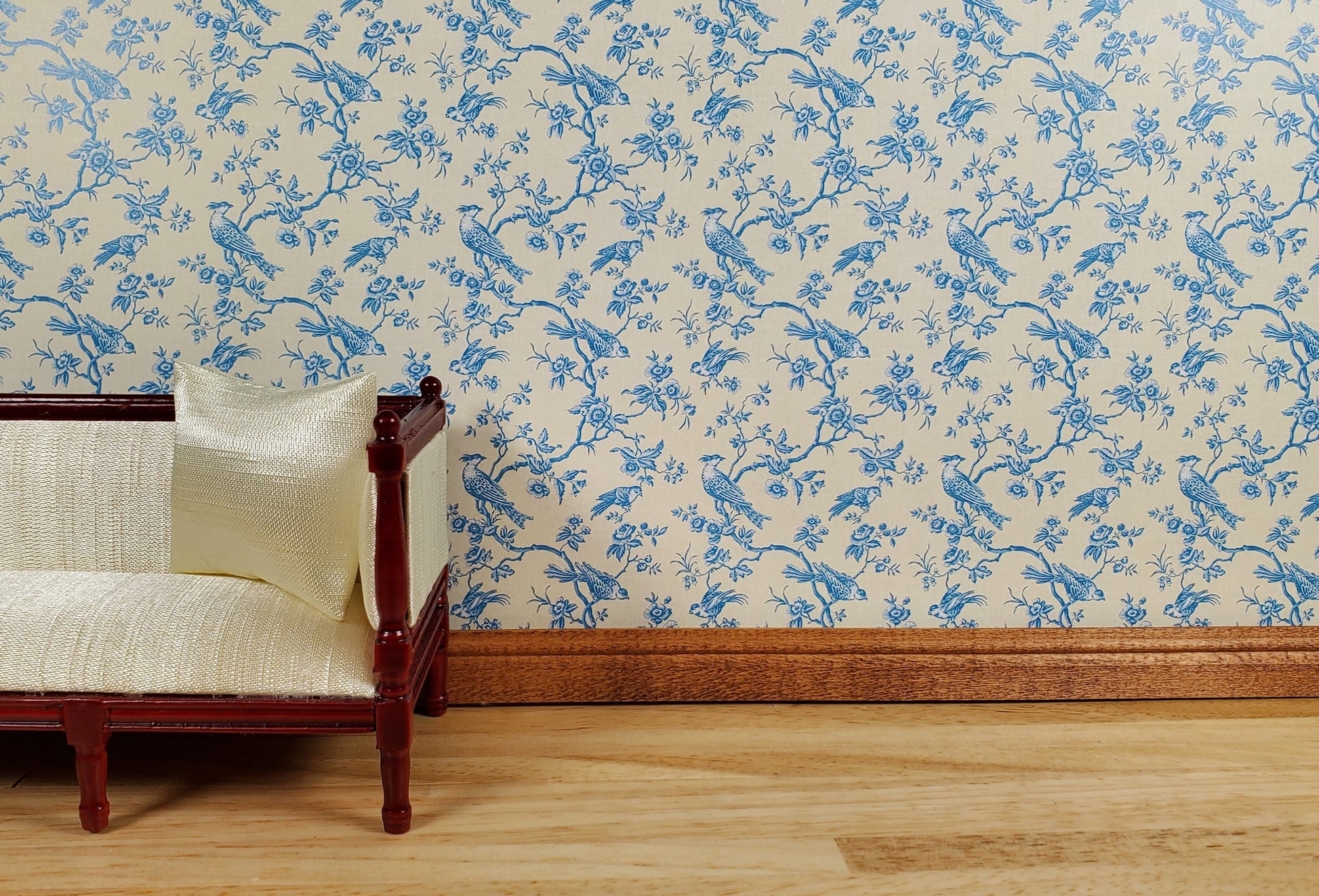 Dollhouse Wallpaper Bird Toile Blue & Cream 1:12 Scale Miniature by Itsy Bitsy