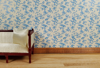 Dollhouse Wallpaper Bird Toile Blue & Cream 1:12 Scale Miniature by Itsy Bitsy