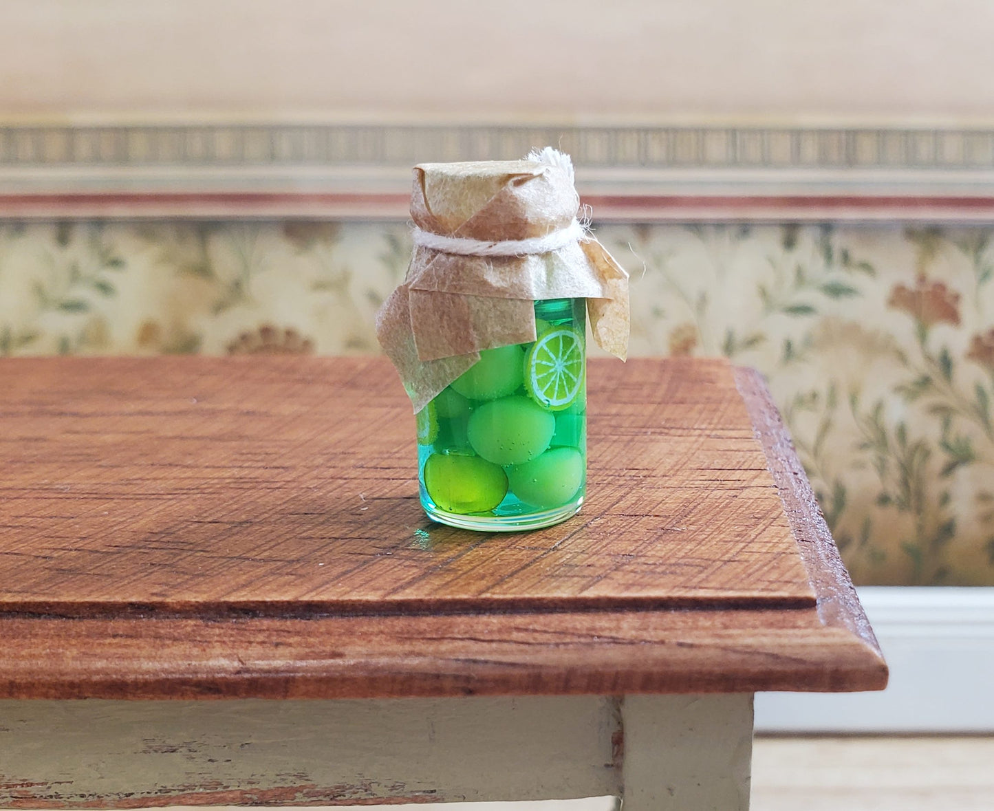 Dollhouse Canned Fruit in Glass Jar Green 1:12 Scale Miniature Kitchen Food