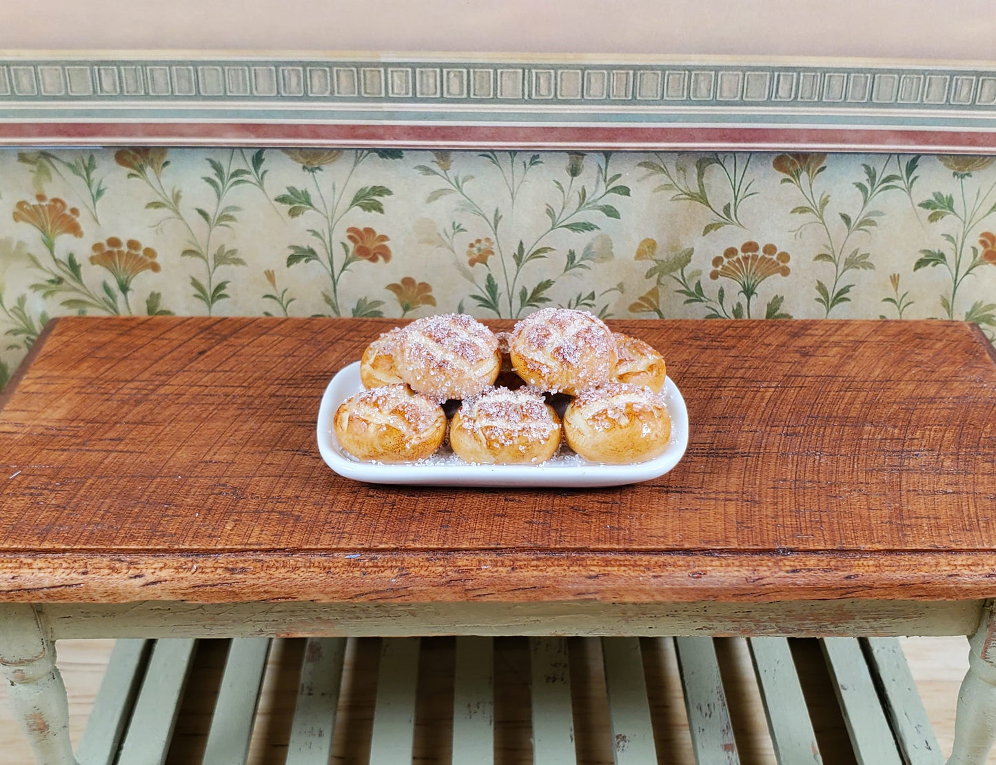Dollhouse Sugar Buns on a White Ceramic Platter 1:12 Scale Miniature Kitchen