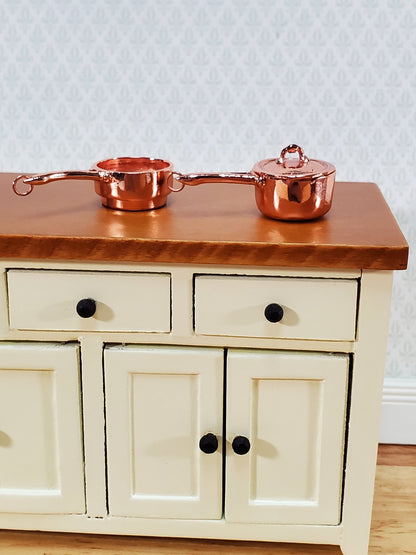 Dollhouse Copper Double Boiler Pots + Lid Cooking Pans 1:12 Scale Miniature Kitchen Falcon Miniatures