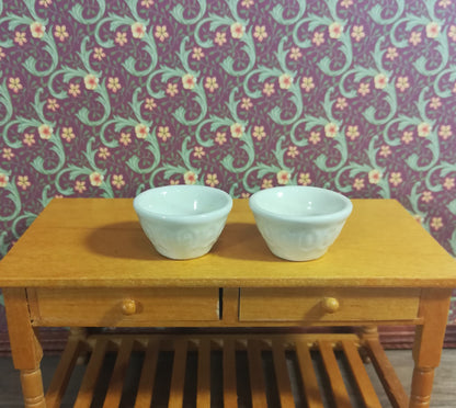 Dollhouse Mixing Bowls Large Ceramic with Pattern White x2 1:12 Scale Miniature
