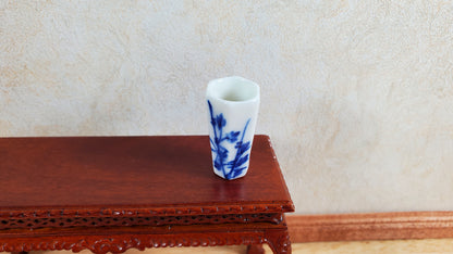 Dollhouse Blue & White Decorative Vase for Flowers Hexagon 1:12 Scale Miniature