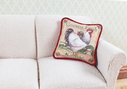 Dollhouse Country Rooster Pillow Red Trim Handmade 1:12 Scale Miniature