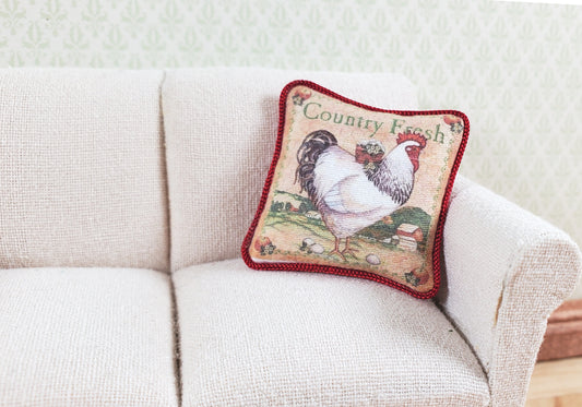Dollhouse Country Rooster Pillow Red Trim Handmade 1:12 Scale Miniature