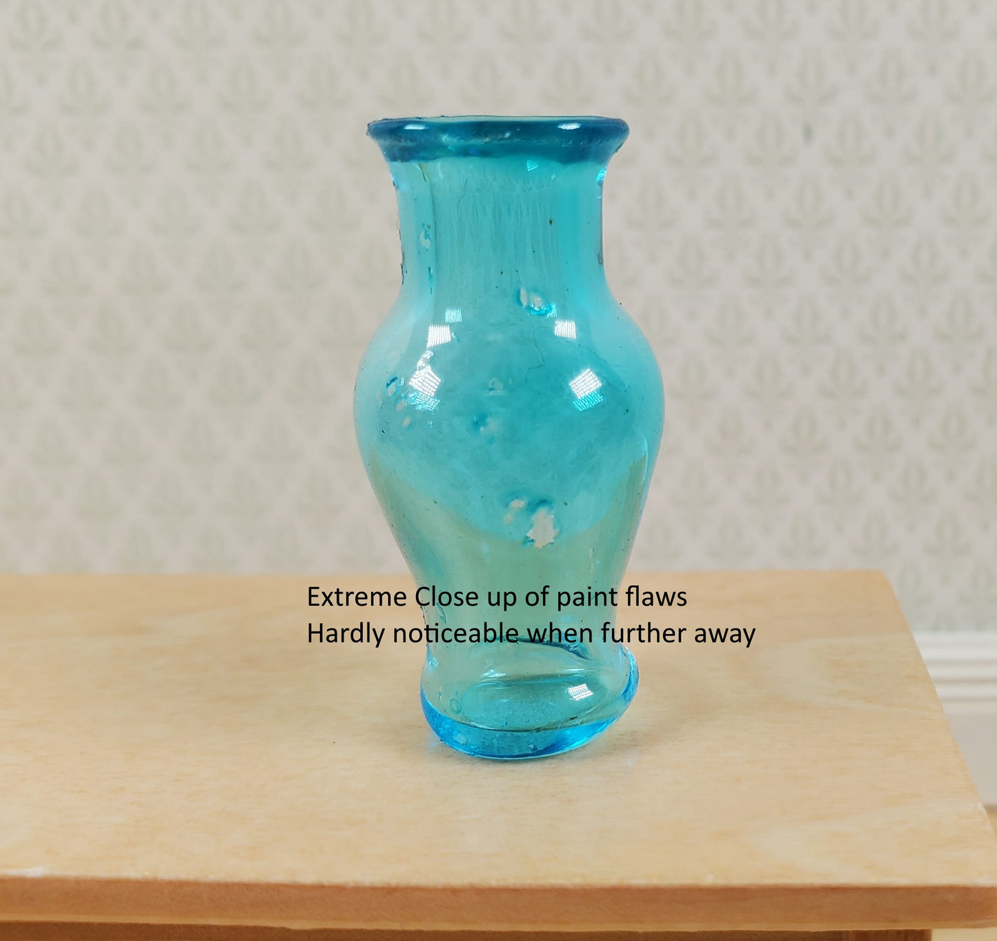 Dollhouse Glass Pedestal Vase Large Aqua Color 1:12 Scale some color flaws