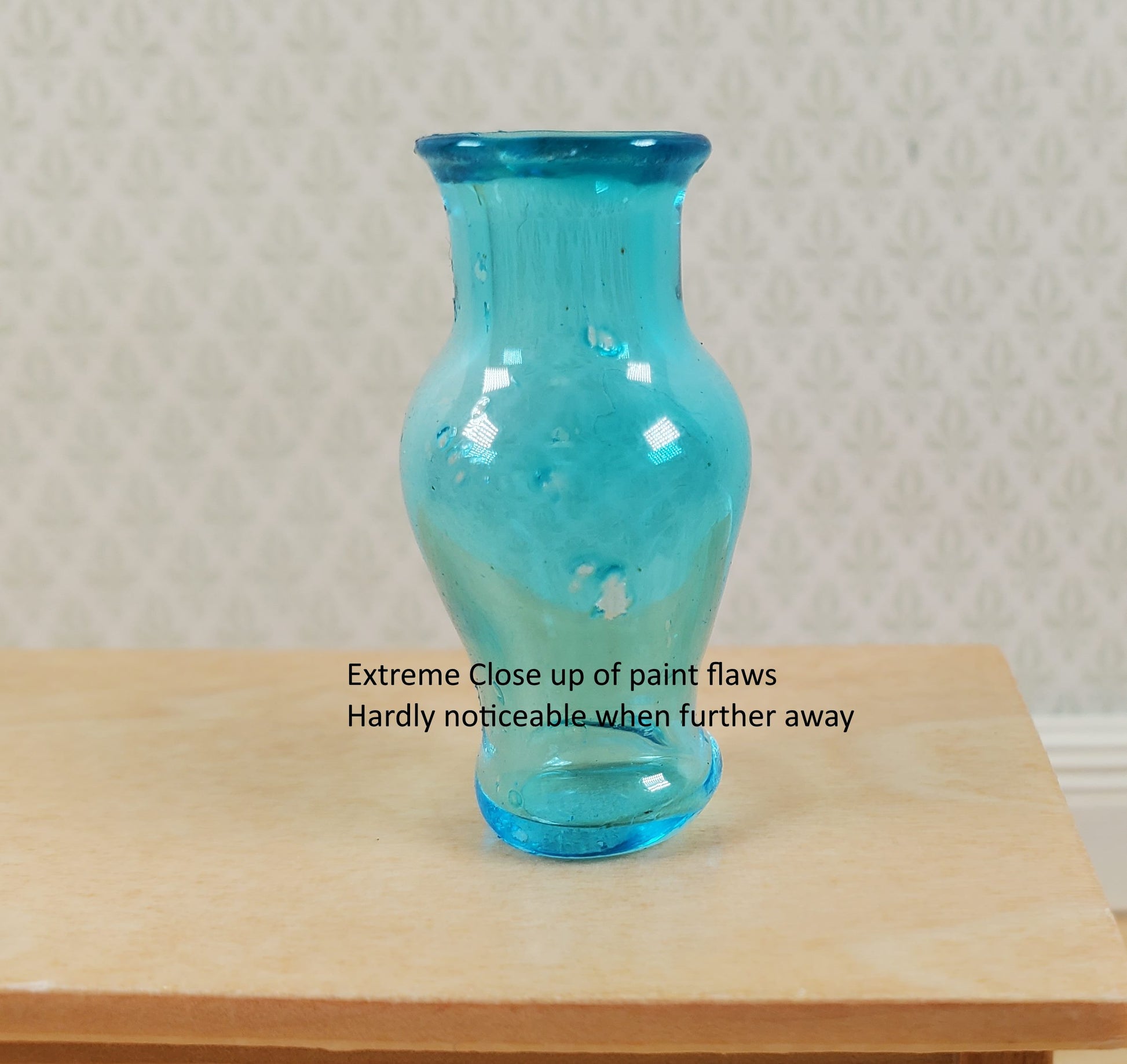 Dollhouse Glass Pedestal Vase Large Aqua Color 1:12 Scale some color flaws