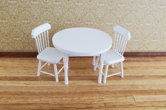 Dollhouse Miniature White Table Round with 2 Chairs 1:12 Scale Kitchen Dining Room Furniture