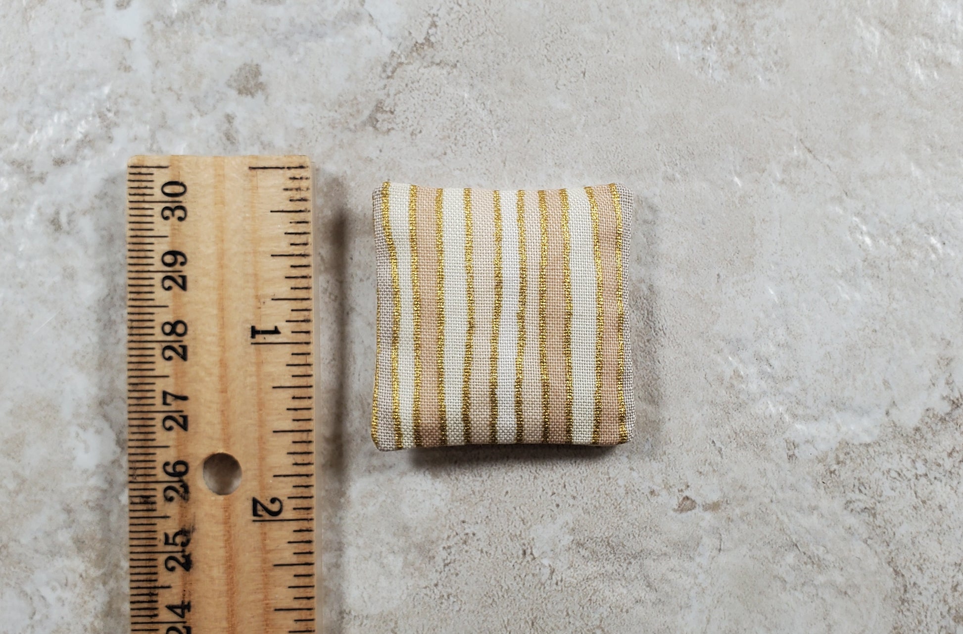 Dollhouse Miniature Pillow Cream & Gold Handmade 1:12 Scale 1 1/2"