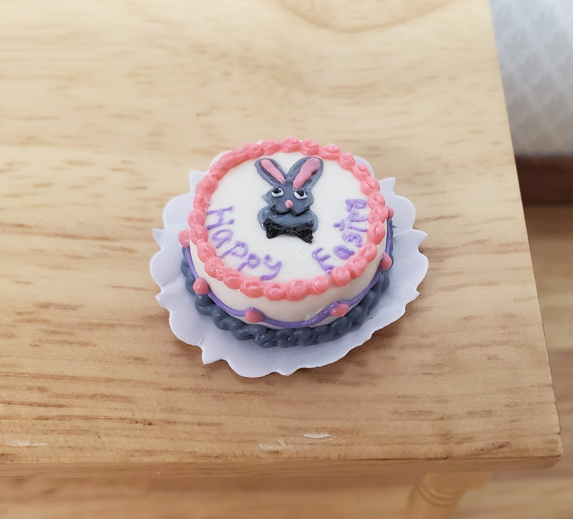 Dollhouse Happy Easter Cake with Bunny Rabbit 1:12 Scale