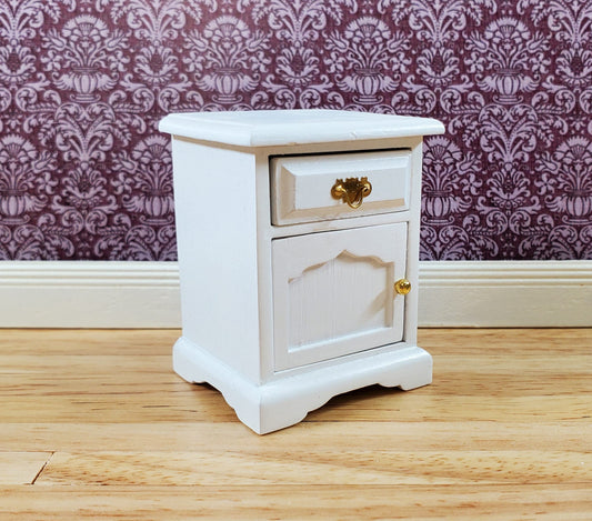 Dollhouse Miniature Nightstand Side Table with Drawer White 1:12 Scale Furniture