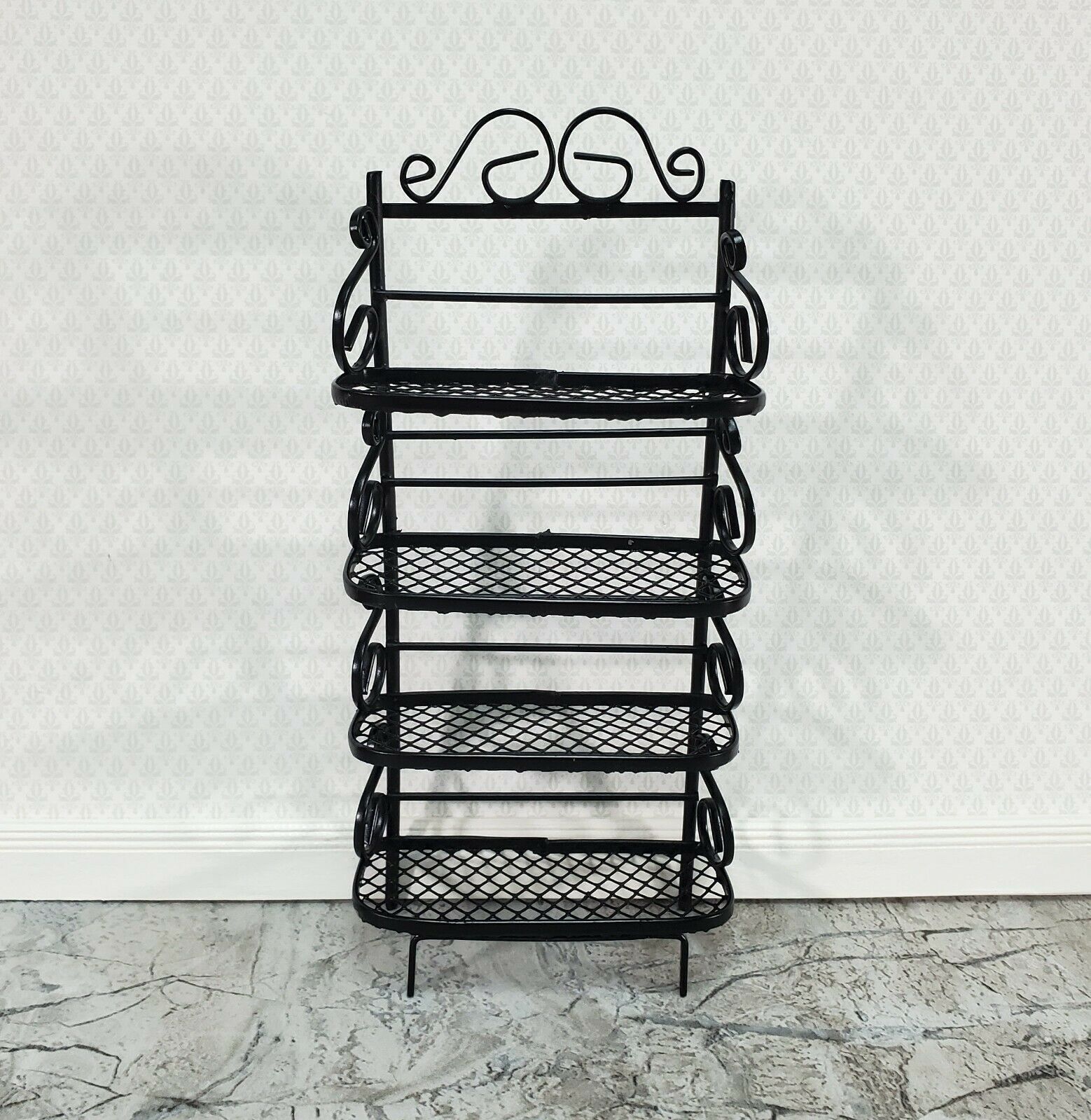 Dollhouse Baker's Rack with 4 Shelves Black Metal 1:12 Scale Miniature Kitchen