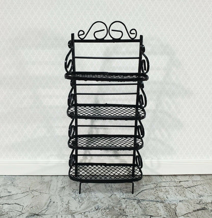 Dollhouse Baker's Rack with 4 Shelves Black Metal 1:12 Scale Miniature Kitchen