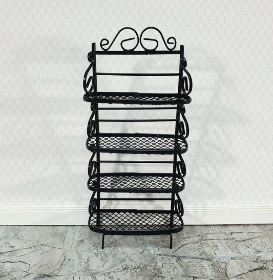 Dollhouse Baker's Rack with 4 Shelves Black Metal 1:12 Scale Miniature Kitchen