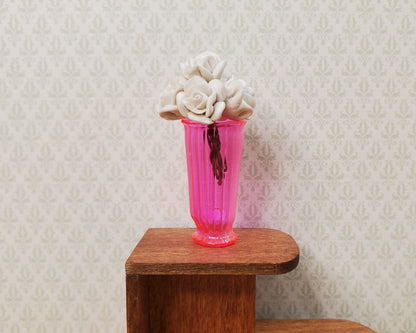 Dollhouse Vase Ridged Neon Pink Pedestal Vase 1:12 Scale Miniature