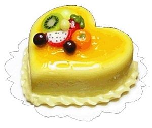 Dollhouse Yellow Heart Cake with Fruit Decoration 1:12 Scale Miniature Dessert