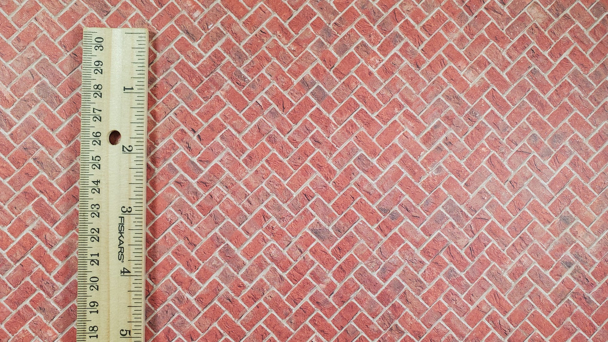 Miniature Red Brick Embossed Paper Herringbone Pattern 1:12 Scale Dollhouses