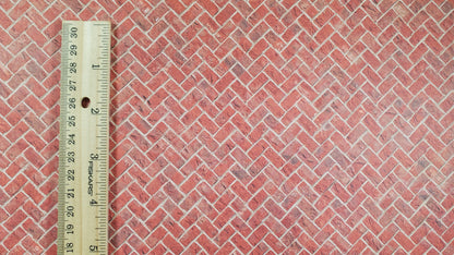 Miniature Red Brick Embossed Paper Herringbone Pattern 1:12 Scale Dollhouses