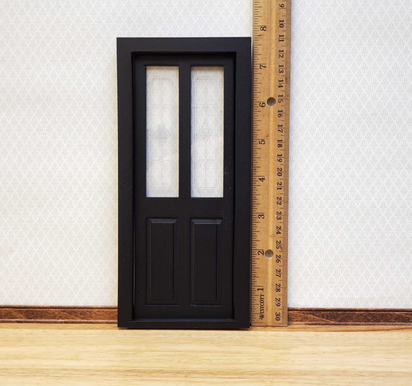 Dollhouse Door Exterior Front Door with Windows BLACK 1:12 Scale Miniature