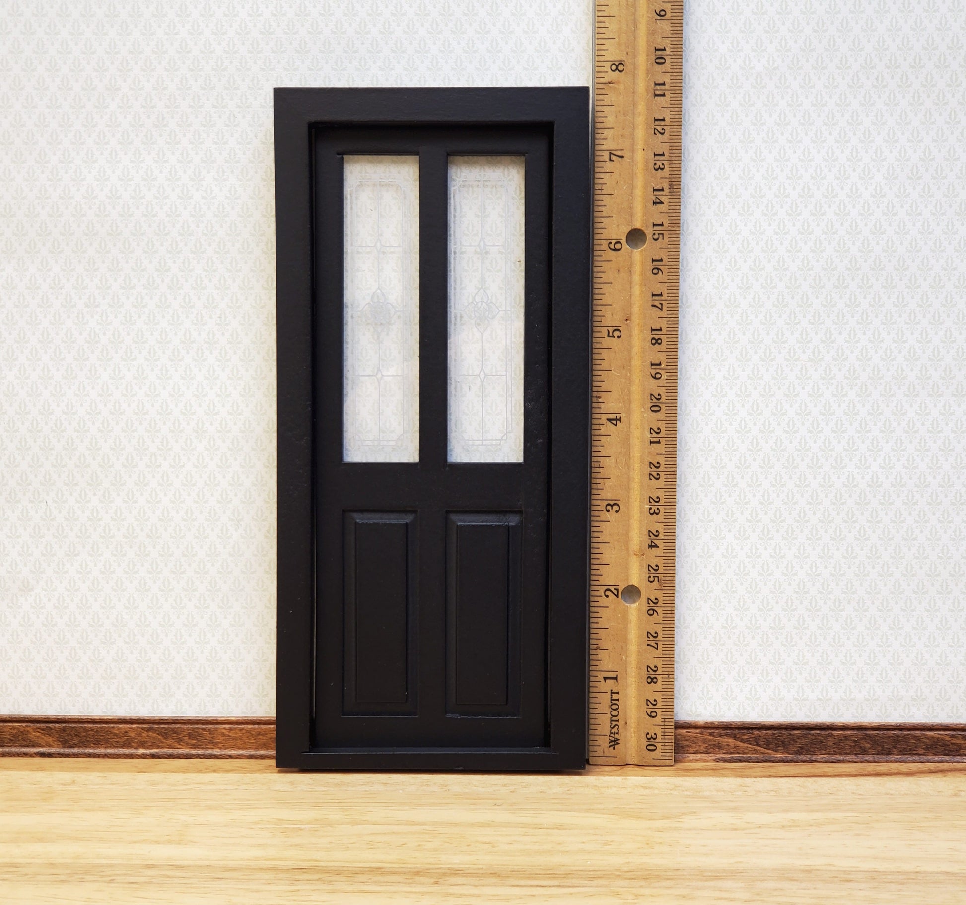 Dollhouse Door Exterior Front Door with Windows BLACK 1:12 Scale Miniature