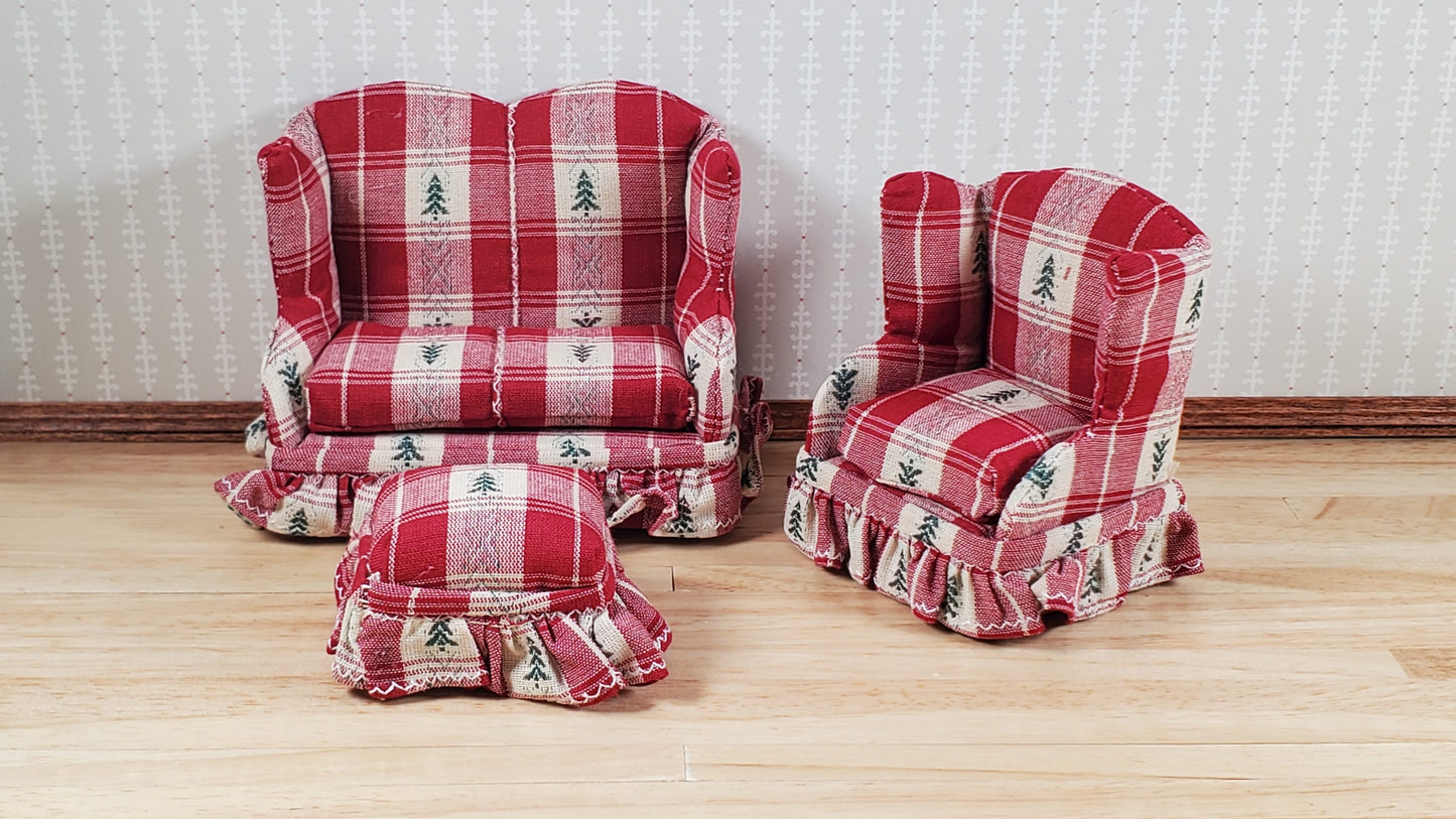 Dollhouse Small Sofa Chair Ottoman Cabin Style 1:12 Scale Miniature Furniture