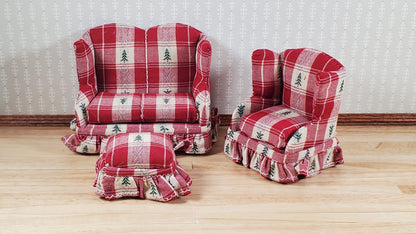 Dollhouse Small Sofa Chair Ottoman Cabin Style 1:12 Scale Miniature Furniture
