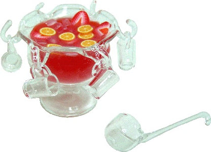 Dollhouse Glass Punch Bowl Set with 6 Glasses and Ladle 1:12 Scale Miniature