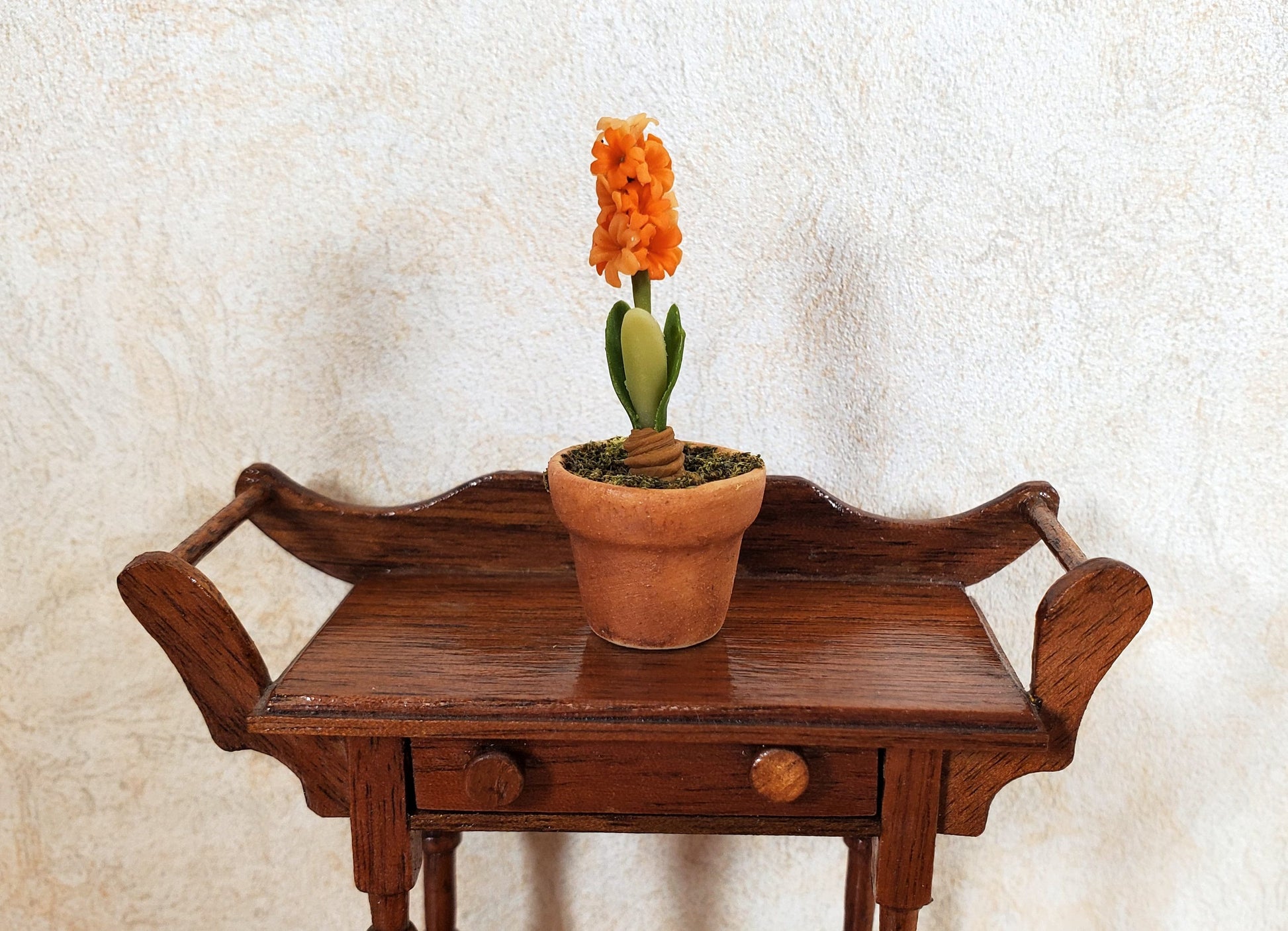 Dollhouse Potted Hyacinth Orange Flowering Plant in a Pot 1:12 Scale Miniature