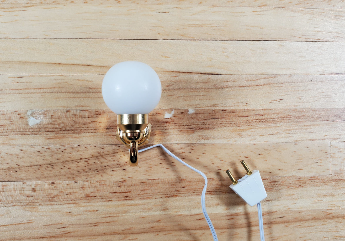 Dollhouse White Globe Wall Sconce 12 Volt with Plug 1:12 Scale Miniature Light