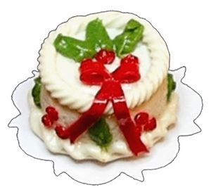Dollhouse HALF SCALE Holly & Red Bow Christmas Cake 1:24