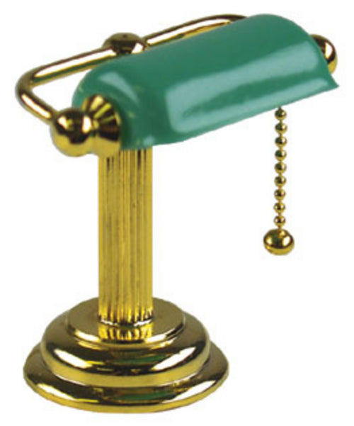 Dollhouse Bankers Desk Table Lamp Green Shade 12 Volt w/ Plug 1:12 Scale HW2709
