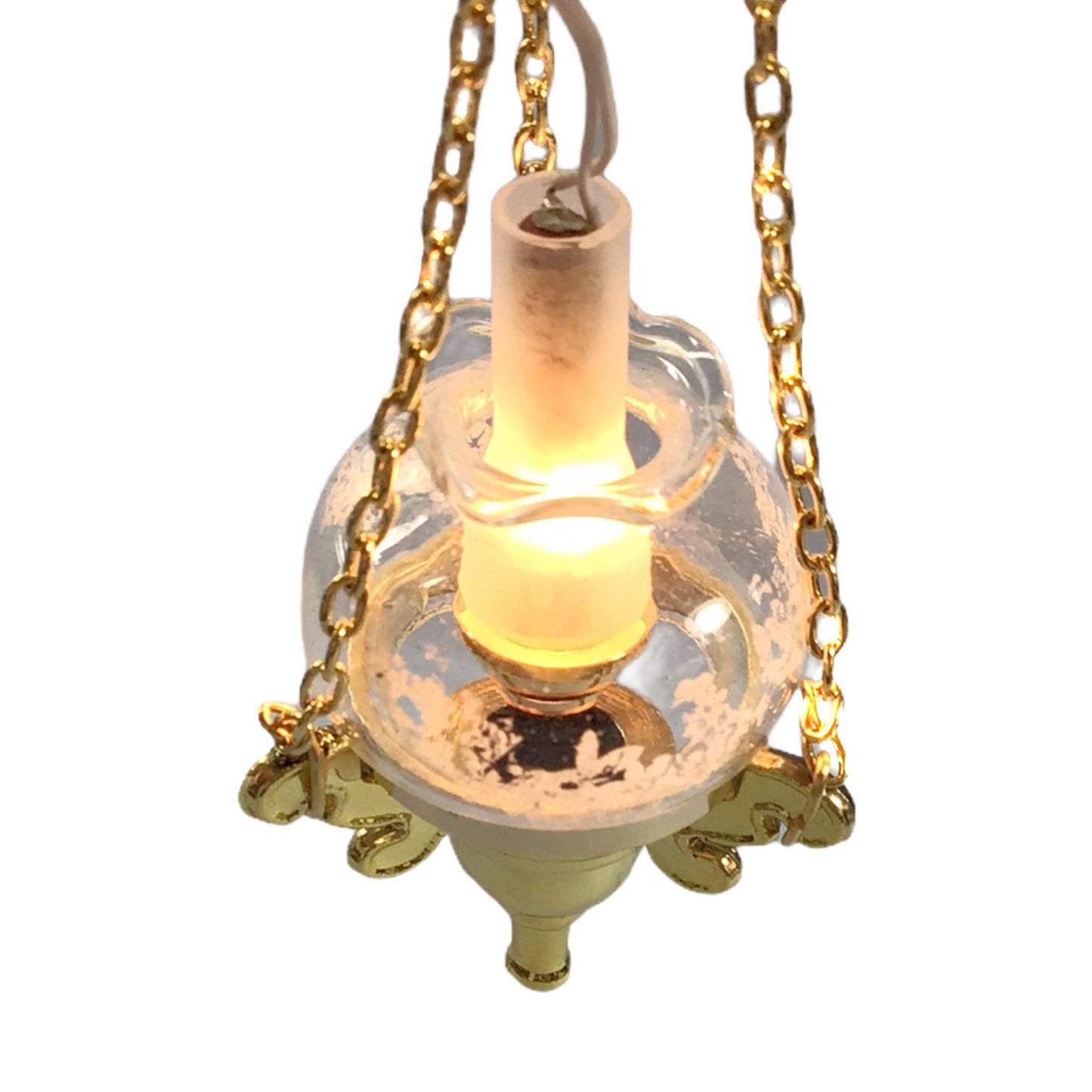 Dollhouse Hanging Oil Lamp 12 Volt Light w/Plug 1:12 Miniature Scale Vintage Style Gold